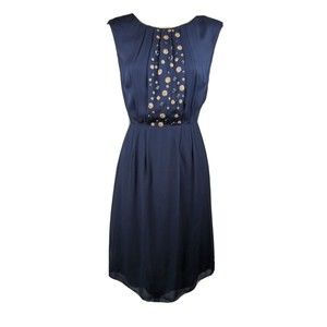 Boden Grace Dress Sequins Applique Navy Blue Silk Like Crepe Viscose Evening 2